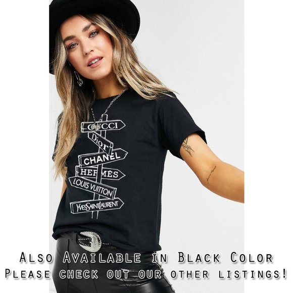 NEW White Fashion Designer Street Sign Logo Graphic Tee 100% Cotton T Shirt Top - Picture 5 of 6